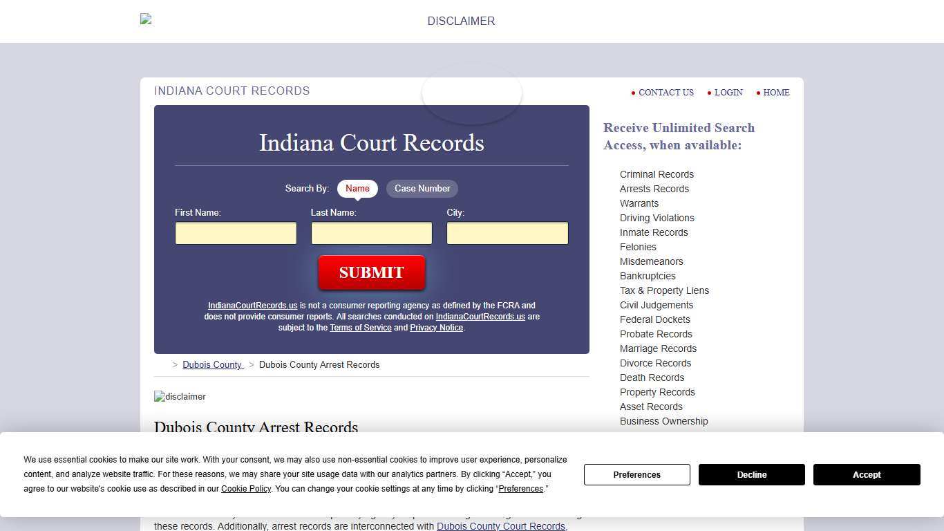 Dubois County Arrest Records IndianaCourtRecords.us